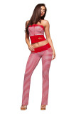 Women Sexy Stretchy Striped Printed Strapless Tank Top and Long Pants Two Piece Set