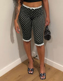 Women Bow Spaghetti Strap Top and Printed Lace Knee-Length Shorts Two Piece Set