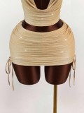Women Sexy Backless Halter Neck Top and Skirt Set