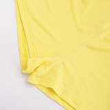 Women Summer Chiffon Hollow Out V Neck Bell Sleeve Long Sleeve Top and Shorts Two Piece Set