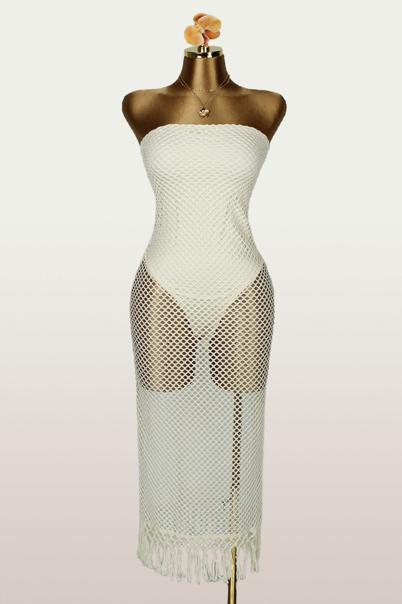 Hollow-Out Fringe Strapless Bodycon Dress for Holiday Parties