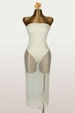 Women Holiday Hollow Out Sexy Fringe Strapless Bodycon Dress