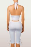 Women Sexy V Neck Halter Neck Crop Top and Cropped Pants Two Piece Set