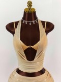 Women Sexy Backless Halter Neck Top and Skirt Set