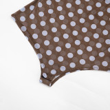 Spring & Summer Women Mesh See-Through Polka Dot Slash Shoulder Short Sleeve Fitted Bodysuit