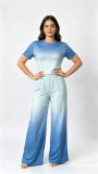 Women Fashion Trend Moon Print Stretch Sexy Basic Top & Pants Set