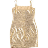 Spring Women Fashion Sexy Glossy Fitted Bodycon Strap Mini Dress