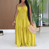 Summer Women Ruffles Bohemian Sleeveless Strap Long Dress