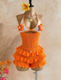 Summer Women Knitting Crochet Halter Neck Lace-Up Hollow Out Jumpsuit