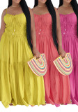 Summer Women Ruffles Bohemian Sleeveless Strap Long Dress