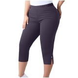 Women Plus Size Slit Basic Elastic Waist Tight Capri Pants