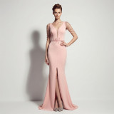 Women Sexy Deep V-Neck Tassel Shoulder High Split Mermaid Formal Party Long Dress