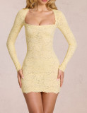 Women Off Shoulder Lace Chic Long Sleeve Slim Fit Bodycon Dress