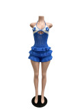 Summer Women Knitting Crochet Halter Neck Lace-Up Hollow Out Jumpsuit