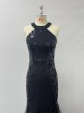 Women Halter Neck Beaded Sleeveless Mermaid Evening Dress