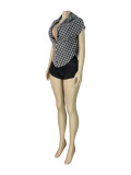 Women Fashion Plaid Turndown Collar Deep V Slim Waist Sleeveless Crop Top