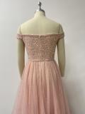 Summer Women Off Shoulder Sequin Patchwork Mesh Irregular Layered Party Midi Dress