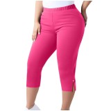 Women Plus Size Slit Basic Elastic Waist Tight Capri Pants