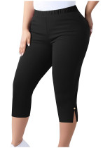 Women Plus Size Slit Basic Elastic Waist Tight Capri Pants