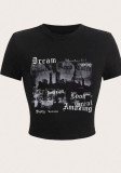 Women Street Printed Cropped T-Shirt Top