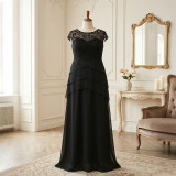 Women Plus Size Lace Patchwork Chiffon Ruffle Edge A-Line See-Through Formal Party Evening Dress