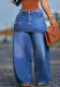 Women Street Washed Elastic Waist Straight Leg Denim Culottes