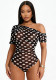 Spring & Summer Women Mesh See-Through Polka Dot Slash Shoulder Short Sleeve Fitted Bodysuit