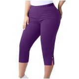 Women Plus Size Slit Basic Elastic Waist Tight Capri Pants