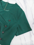 Women Casual Elegant Short Sleeve Button Ruffle V-Neck A-Line Dress