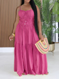 Summer Women Ruffles Bohemian Sleeveless Strap Long Dress