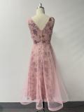 Summer Women V-Neck Sequin Mesh Midi Party Evening Dress