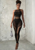 Women Hollow Out Fishnet High Waist Fitted Jumpsuit