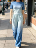 Women Fashion Trend Moon Print Stretch Sexy Basic Top & Pants Set