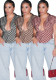 Women Fashion Plaid Turndown Collar Deep V Slim Waist Sleeveless Crop Top