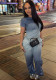 Autumn Women Street Trend Slim Fit Moon Print Gradient Short Sleeve T-Shirt & Pants Two-Piece Set