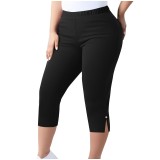 Women Plus Size Slit Basic Elastic Waist Tight Capri Pants