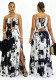 Women Sleeveless Hollow Out Low Back Print Long Dress