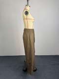 Summer Women High Waist Striped Loose Wide Leg Casual Pants