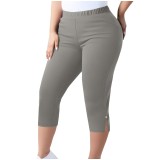 Women Plus Size Slit Basic Elastic Waist Tight Capri Pants