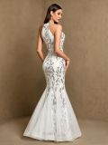Women Halter Neck Beaded Sleeveless Mermaid Evening Dress