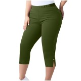 Women Plus Size Slit Basic Elastic Waist Tight Capri Pants