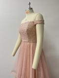 Summer Women Off Shoulder Sequin Patchwork Mesh Irregular Layered Party Midi Dress