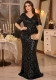 Women Plus Size Elegant Deep V Sequin Mermaid Short Sleeve Sequin Formal Party Evening Dress