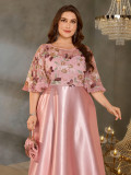 Women Sequin Embroidery Mother Of The Bride Dress Bat Half Sleeve Ruffle Plus Size Formal Long Dress