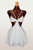 Holidays Women Solid Color Chic Lace-Up Sexy Hollow Out Strap Multi-Layer Mini Dress