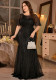 Women Plus Size Mesh Sequin Formal Party Bat Sleeves Sexy Mermaid Patchwork Long Evening Dress