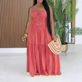 Summer Women Ruffles Bohemian Sleeveless Strap Long Dress