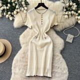 Women French Hollow Out Knitting Elegant Summer Ruffle Edge Black Short Sleeve Dress
