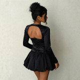 Women Long Sleeve Backless Bud Mini Dress