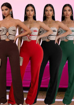 Women Sexy Strapless Color Block Webbing Jumpsuit Women Sexy Strapless Color Block Webbing Jumpsuit